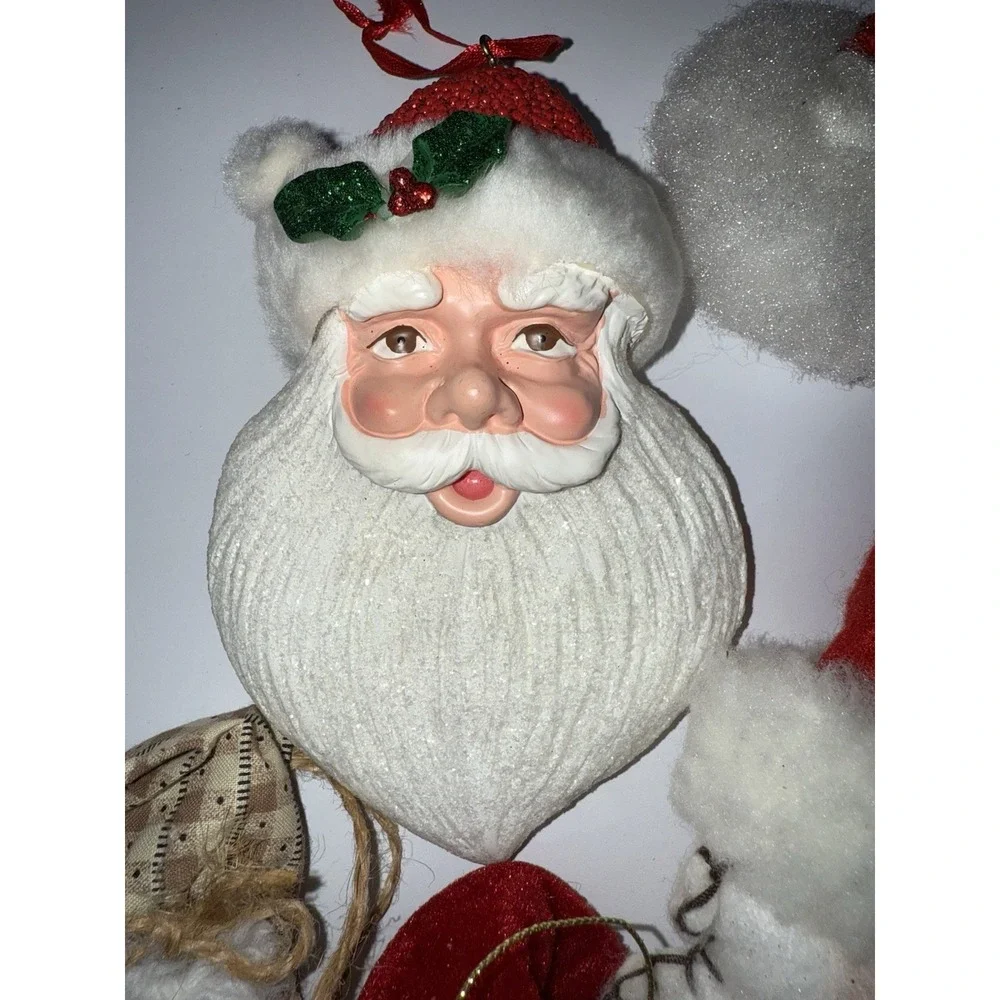 Lot of 6 Christmas Tree Ornaments Small & Large Santa Claus‎ Felt VTG A